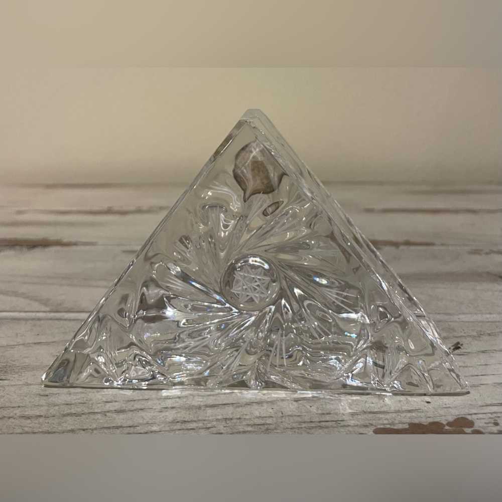 Vintage Lead Crystal Napkin Holder Hand Cut Made in Poland Etched EUC